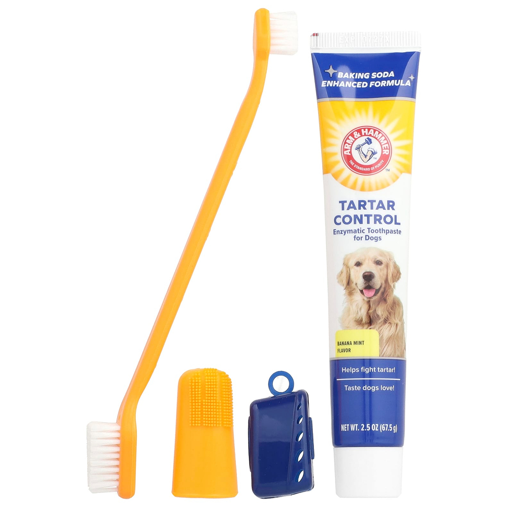 Arm & Hammer, Tartar Control, стоматологический набор для собак, банан и мята, набор из 4 предметов