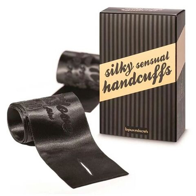 Черные ленты для связывания SILKY SENSUAL HANDCUFFS (Цвет: черный)