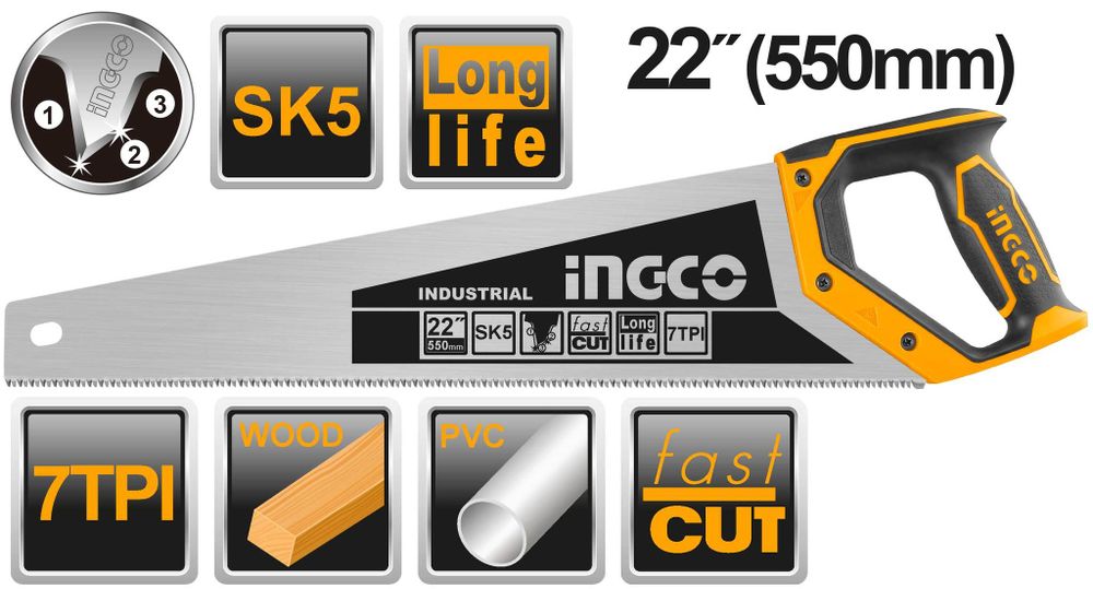 Ножовка по дереву 550 мм INGCO HHAS28550 INDUSTRIAL