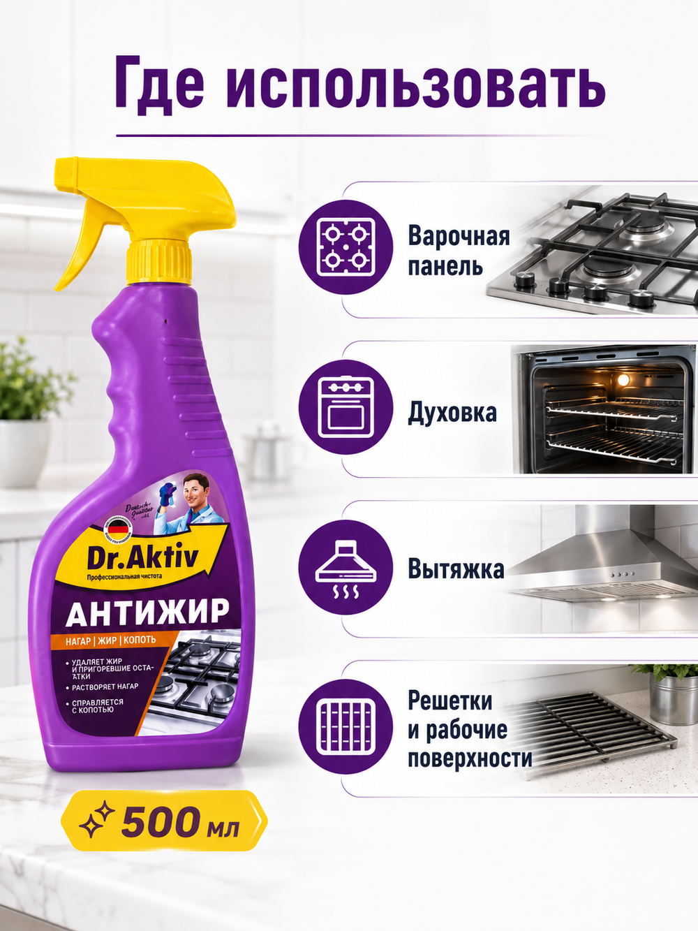 Чистящее от нагара,жира,копоти Dr.Aktiv 500мл