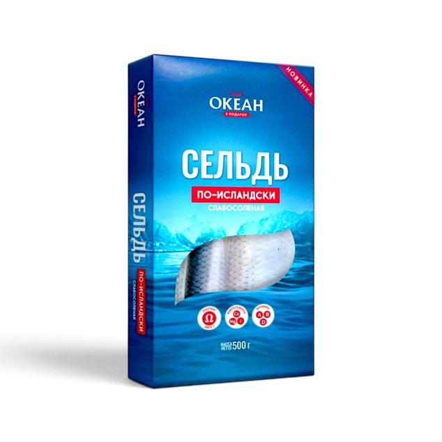 Сельдь тушка с пряностями слабосоленая «По-исландски» охлажденная в/у 500г (атлантическая)