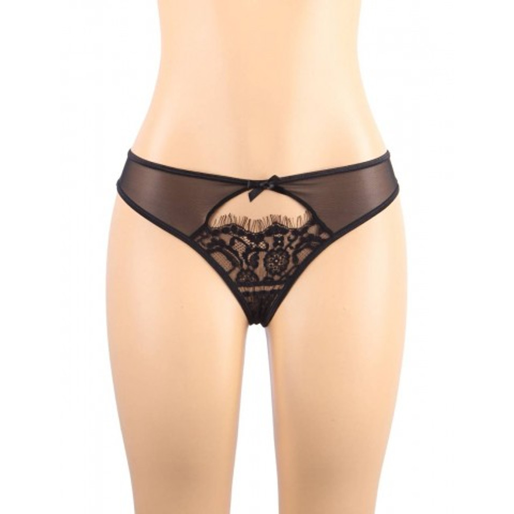 Пояс для чулок с ремешками и трусики черные Flower&bow (3XL-4XL)