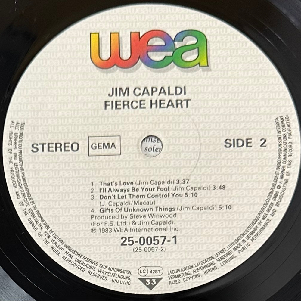Jim Capaldi - Fierce Heart (Германия 1983г.)