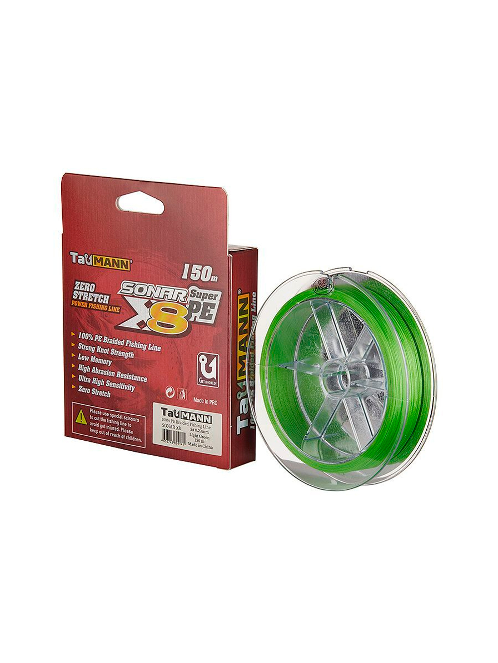 Плетеный шнур для рыбалки TauMANN Sonar PE X8 150m #0.4 (0.10mm) Light Green