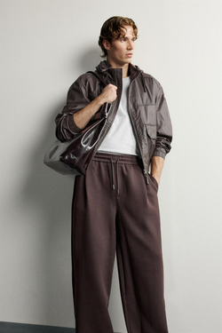ZARA БРЮКИ BALLOON FIT С ЗАЩИПАМИ, КОРИЧНЕВЫЙ