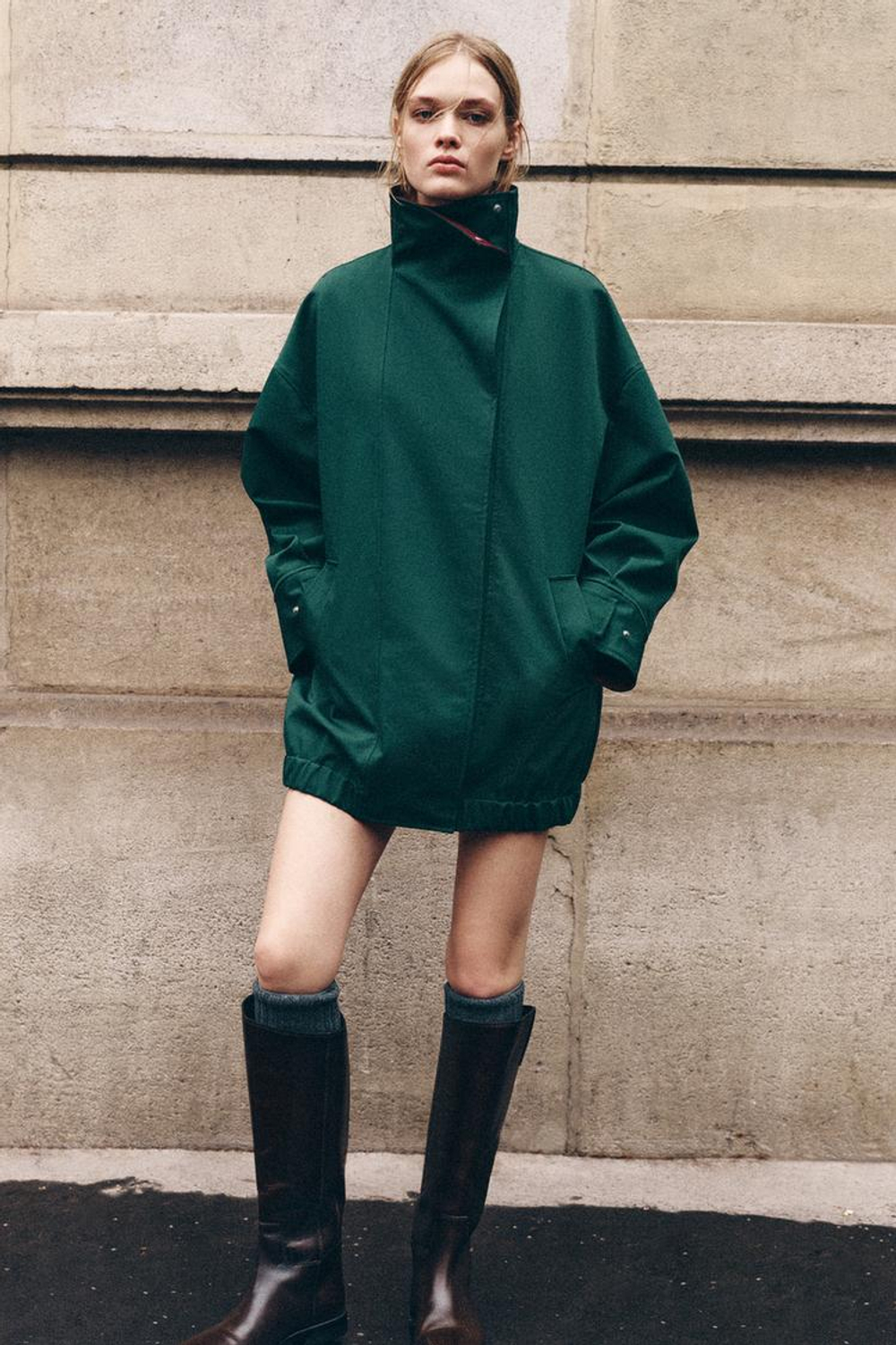 ZARA КОМБИНИРОВАННЫЙ ТРЕНЧ — ZW COLLECTION, СИНЕ-ЗЕЛЕНЫЙ