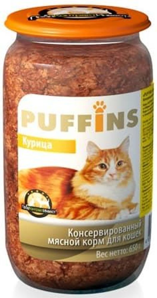 Puffins 650г консервы для кошек Кусочки Курицы в паштете (СТЕКЛО)