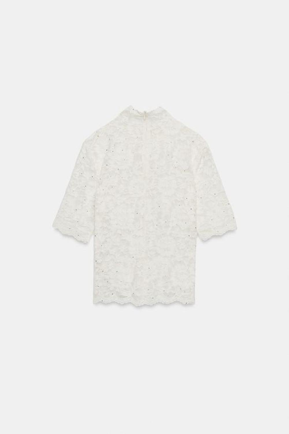 ZARA КРУЖЕВНОЙ ТОП СО СТРАЗАМИ, ЭКРЮ