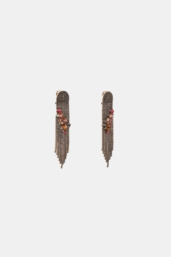ZARA СЕРЬГИ СО СТРАЗАМИ И БАХРОМОЙ, ЦВЕТ СОСТАРЕННОГО ЗОЛОТА