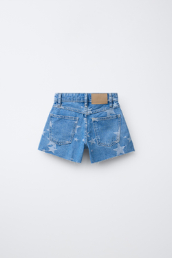 ZARA ДЖИНСОВЫЕ ШОРТЫ СО ЗВЕЗДАМИ, СИНИЙ