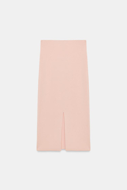ZARA ТРИКОТАЖНАЯ ЮБКА МИДИ, ПАСТЕЛЬНО-РОЗОВЫЙ