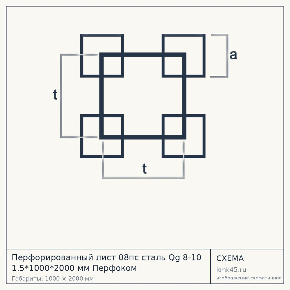 Схема с габаритами: Перфорированный лист 08пс сталь Qg 8-10 1.5*1000*2000 мм Перфоком