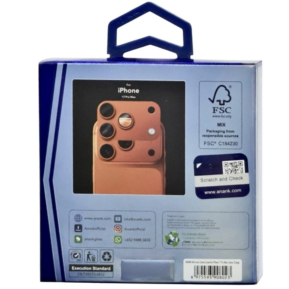 Защитное стекло для задней камеры с площадкой i-Phone 17 Pro Max ANANK 10X Reinforced Corning Orange