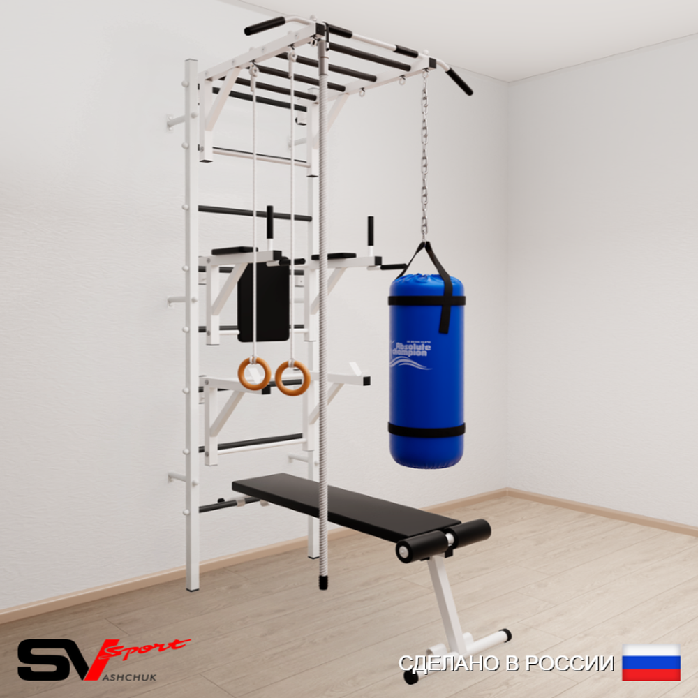 Шведская стенка Sv Sport 5642 (Турник рукоход/Брусья/Стойка/Скамья/Канат/Кольца/Цепь/Мешок 22кг)