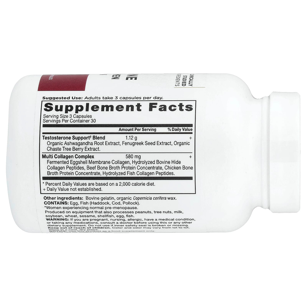 Ancient Nutrition, поддержка тестостерона для женщин и коллагена, 90 капсул