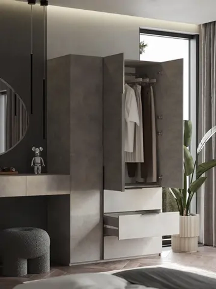 Шкаф распашной Soho, серый, с ящиками, 120 см