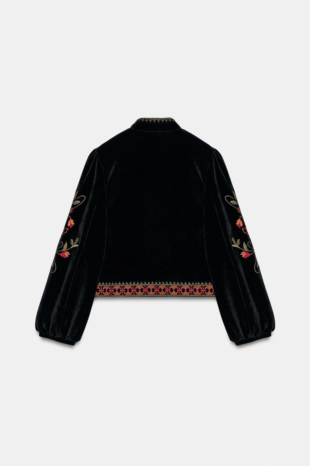 ZARA БАРХАТНАЯ КУРТКА С ВЫШИВКОЙ, ЧЕРНЫЙ