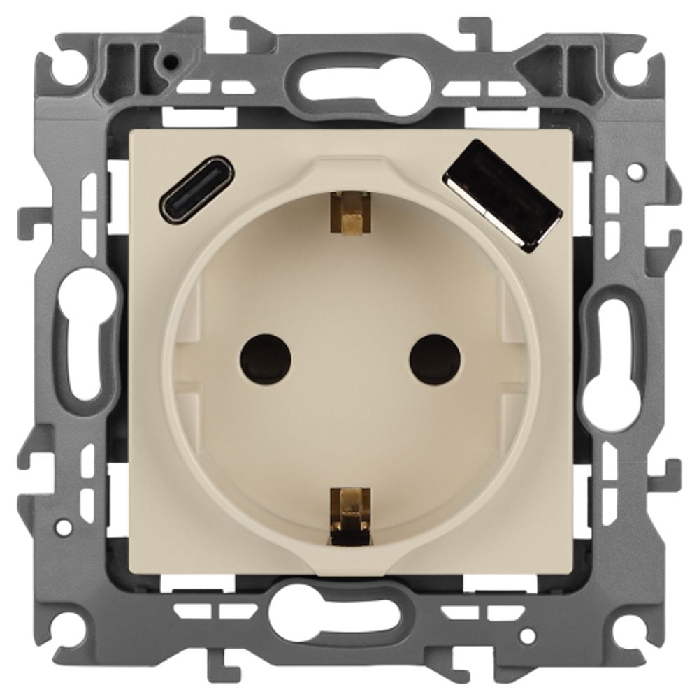 Розетка ЭРА Серия 12 12-4108-02 2P+E 16A-250В со шторками с USB type-A+C 5В-3А слоновая кость | Эра 12