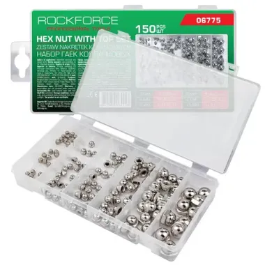 Гайки нержавеющие колпачковые 3-10мм, набор 150пр. RockFORCE RF-06775