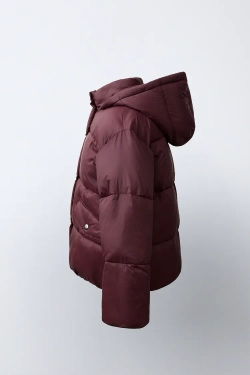 ZARA СТЕГАНАЯ КУРТКА WATER-REPELLENT С КАПЮШОНОМ, БУРГУНДИ