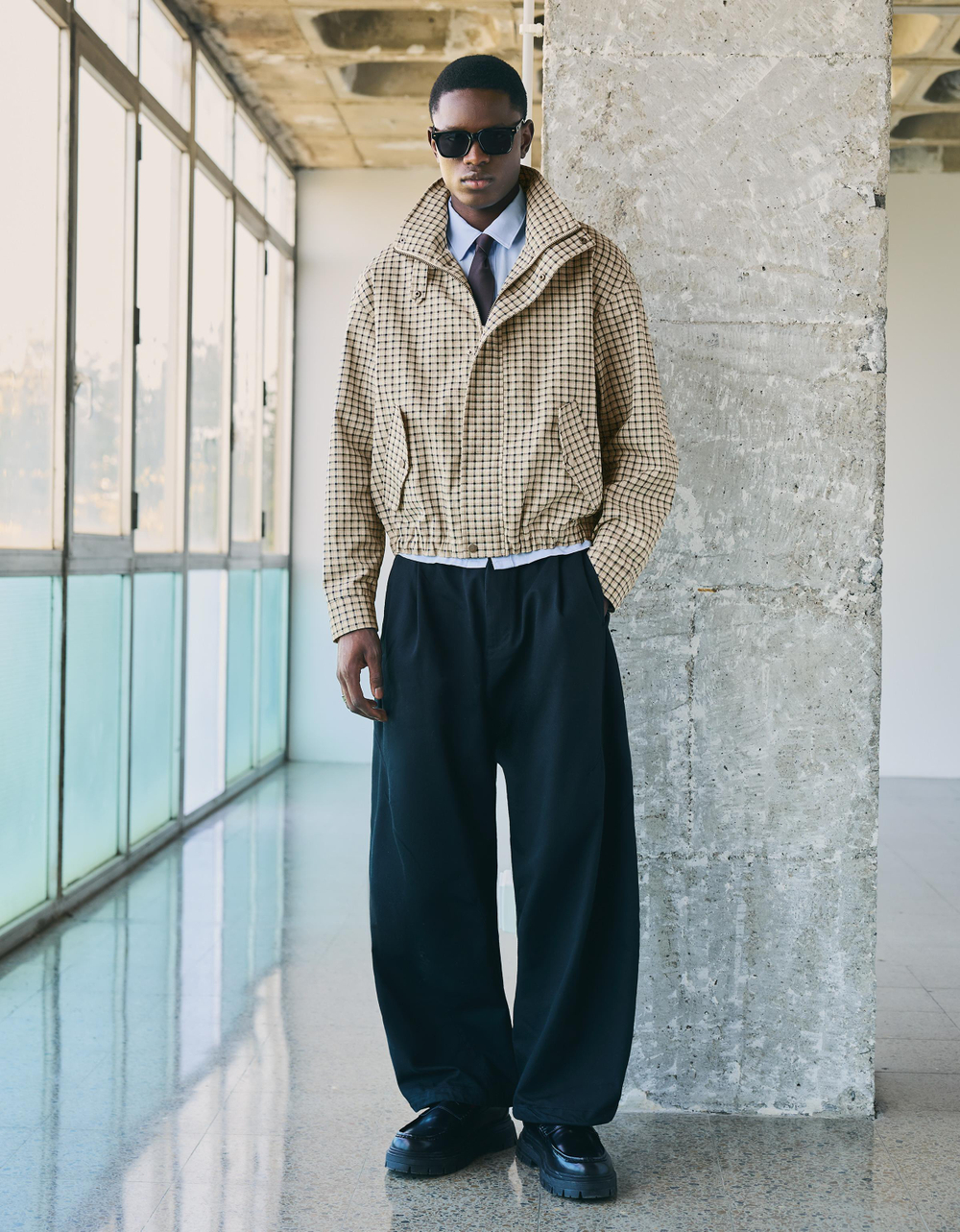 Мужская клетчатая куртка на молнии, арт. 3901/752 - BERSHKA