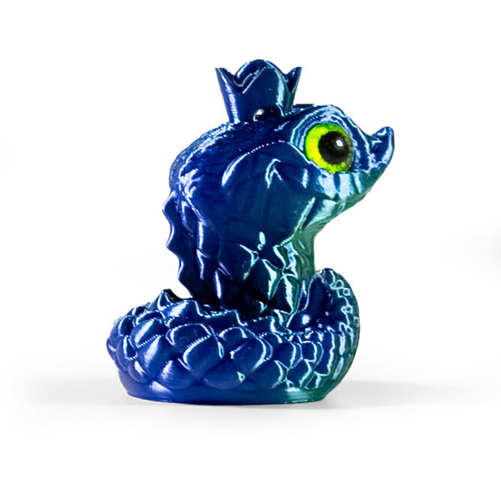 Фигурка змеи-королевы с глазками , 3D печать, 5 см., зеленая с синим