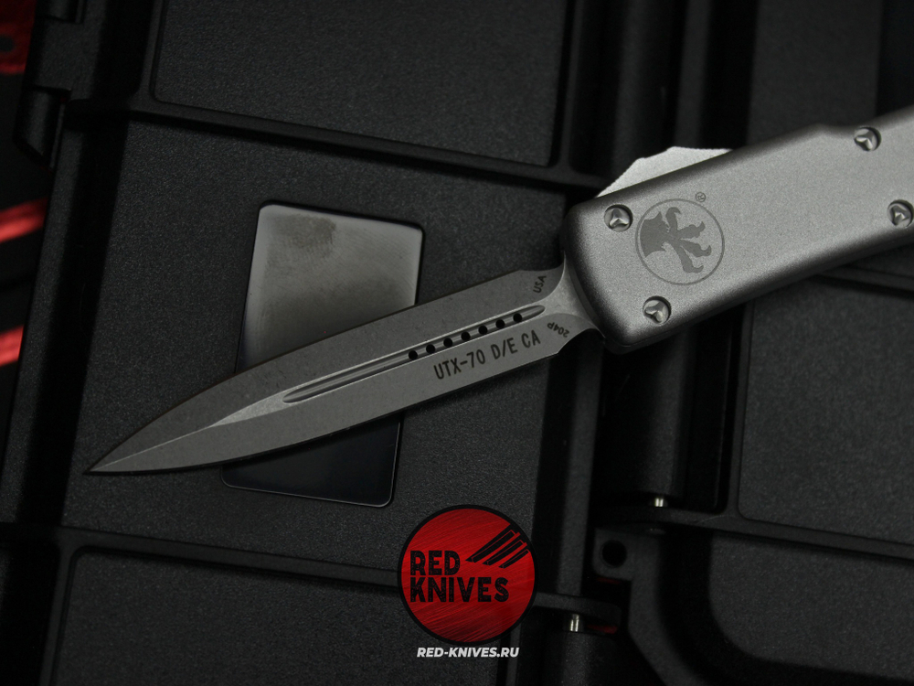 Нож Microtech UTX-70 A+++ GRAY D/E - серый апокалиптик клинок, серая рукоять