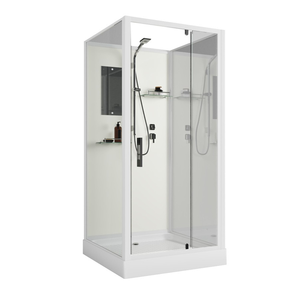 Душевая кабина Niagara Standart ST100/15Q/BK (100х100х200) квадрат,поддон 15см,распашная,проф.белый,без крыши,3 места