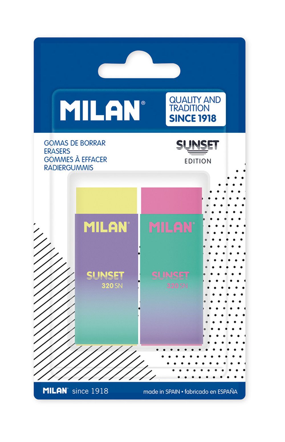 Набор 2 ластика 320 Sunset в блистере 6,1х2,3х1,2 см, BPM10452, Milan