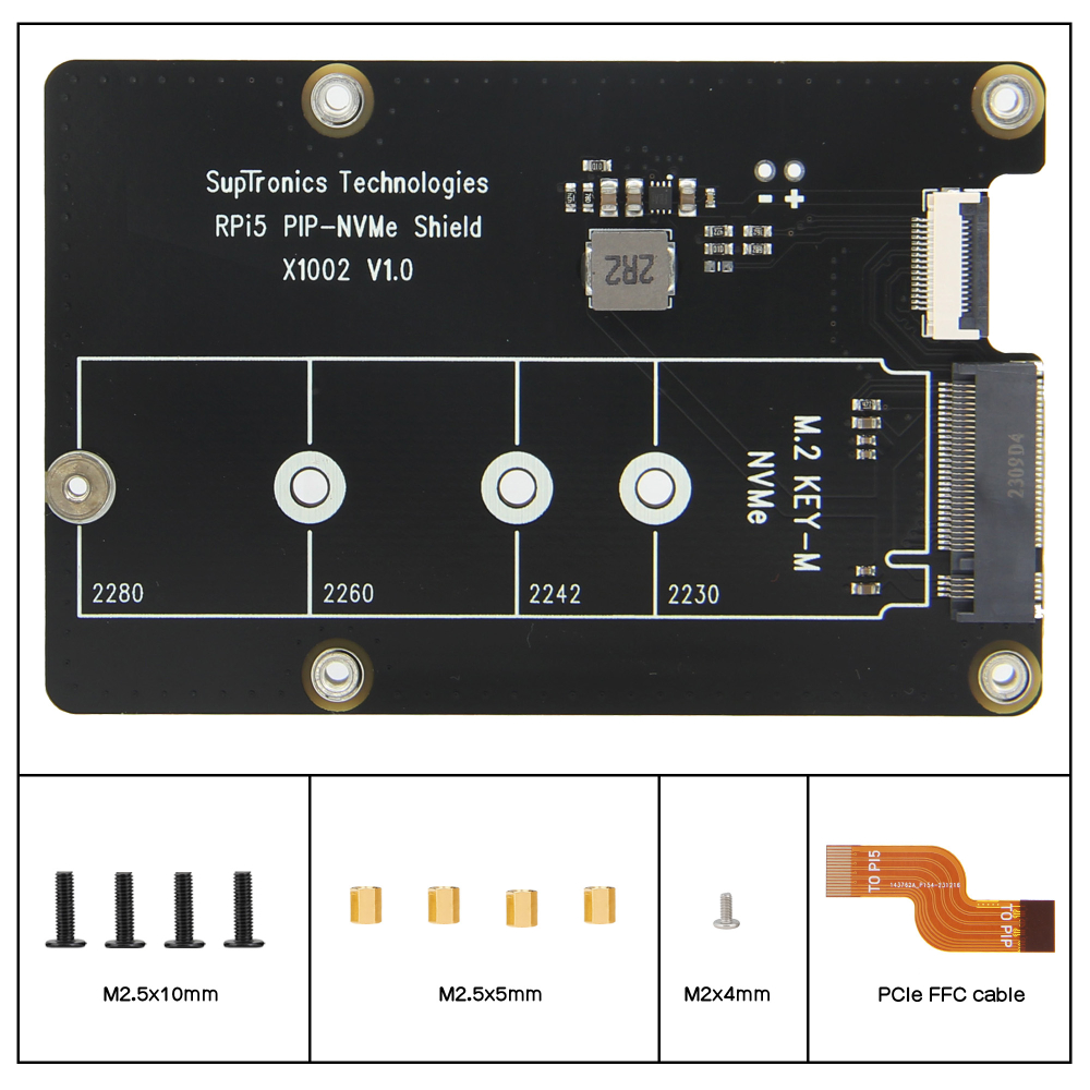 Нижний переходной адаптер x1002 для Raspberry pi 5 c Pcie на M.2 2280 NVMe SSD