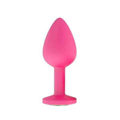 Маленькая розовая пробка с зеленым кристаллом ONJOY Silicone Collection (Цвет: розовый с зеленым)