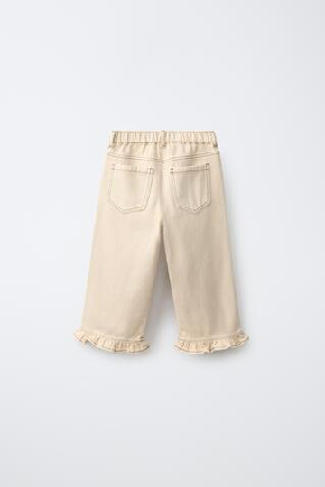 ZARA БРЮКИ-КЮЛОТЫ ИЗ ТВИЛА С ОБОРКАМИ, ЭКРЮ