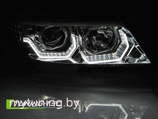 Передние фары 3D Angel Eyes для BMW 3 E90 / E91 (05-08) хромированные