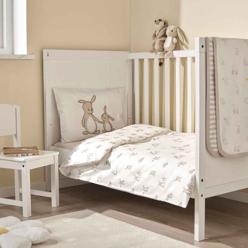IKEA LEN  (ИКЕА ЛЕН)  -  Пододеяльник и наволочка для кроватки - белый бежевый/в зайчиках 110х125/35х55 см