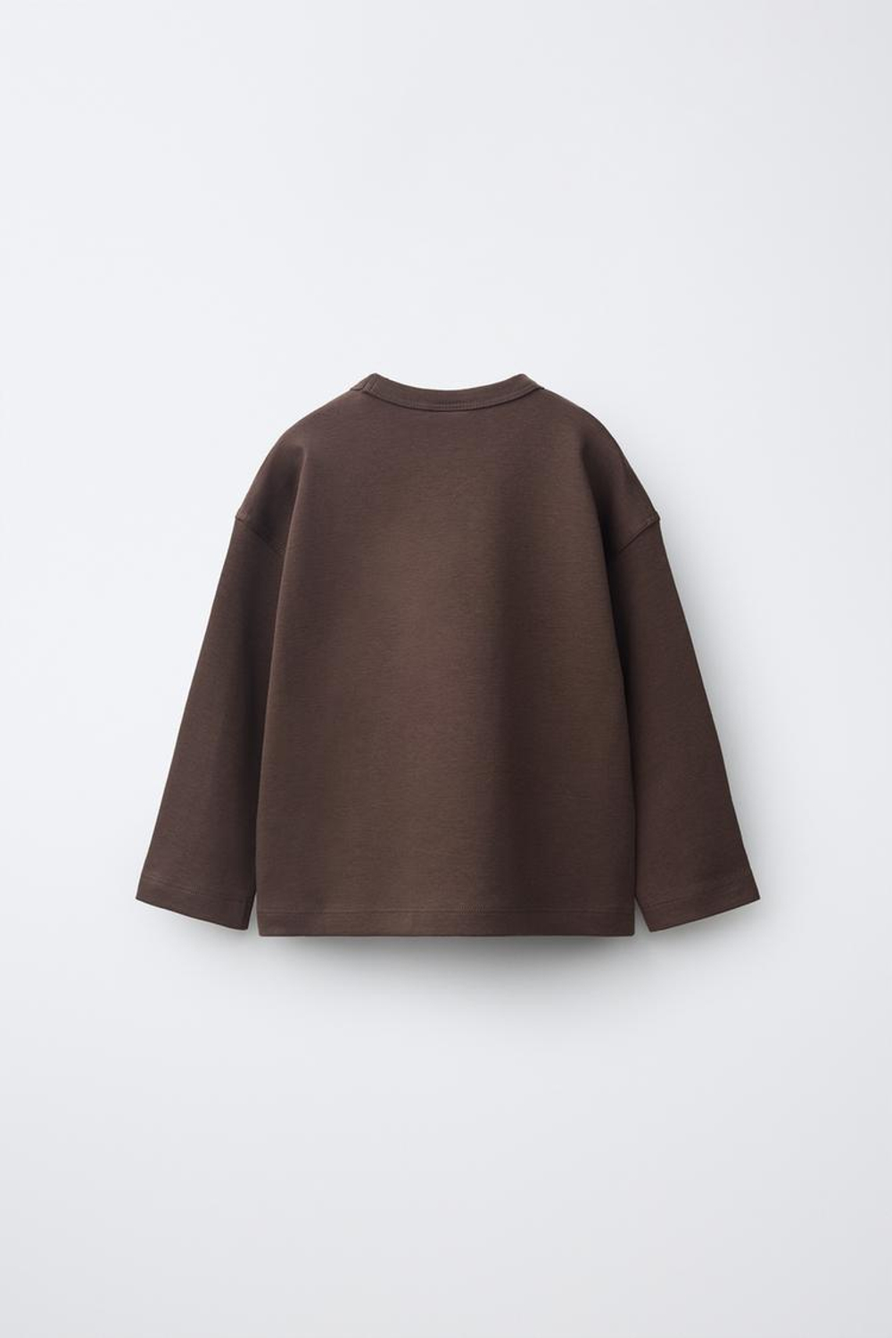 ZARA ОДНОТОННАЯ ФУТБОЛКА ИЗ ИНТЕРЛОКА, КОРИЧНЕВЫЙ