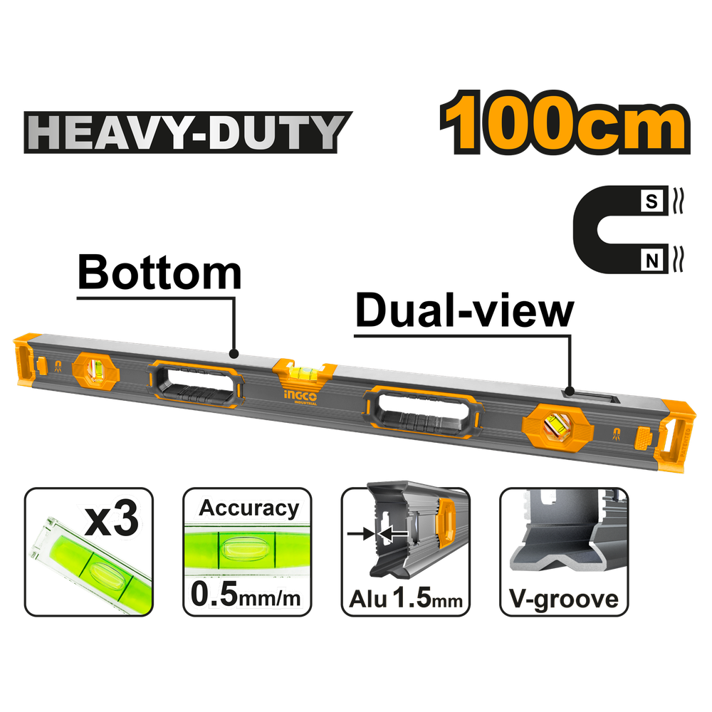 Строительный усиленный уровень с магнитом INGCO HSL68100 INDUSTRIAL 100 см Строительный усиленный уровень с магнитом INGCO HSL68100 INDUSTRIAL 100 см
