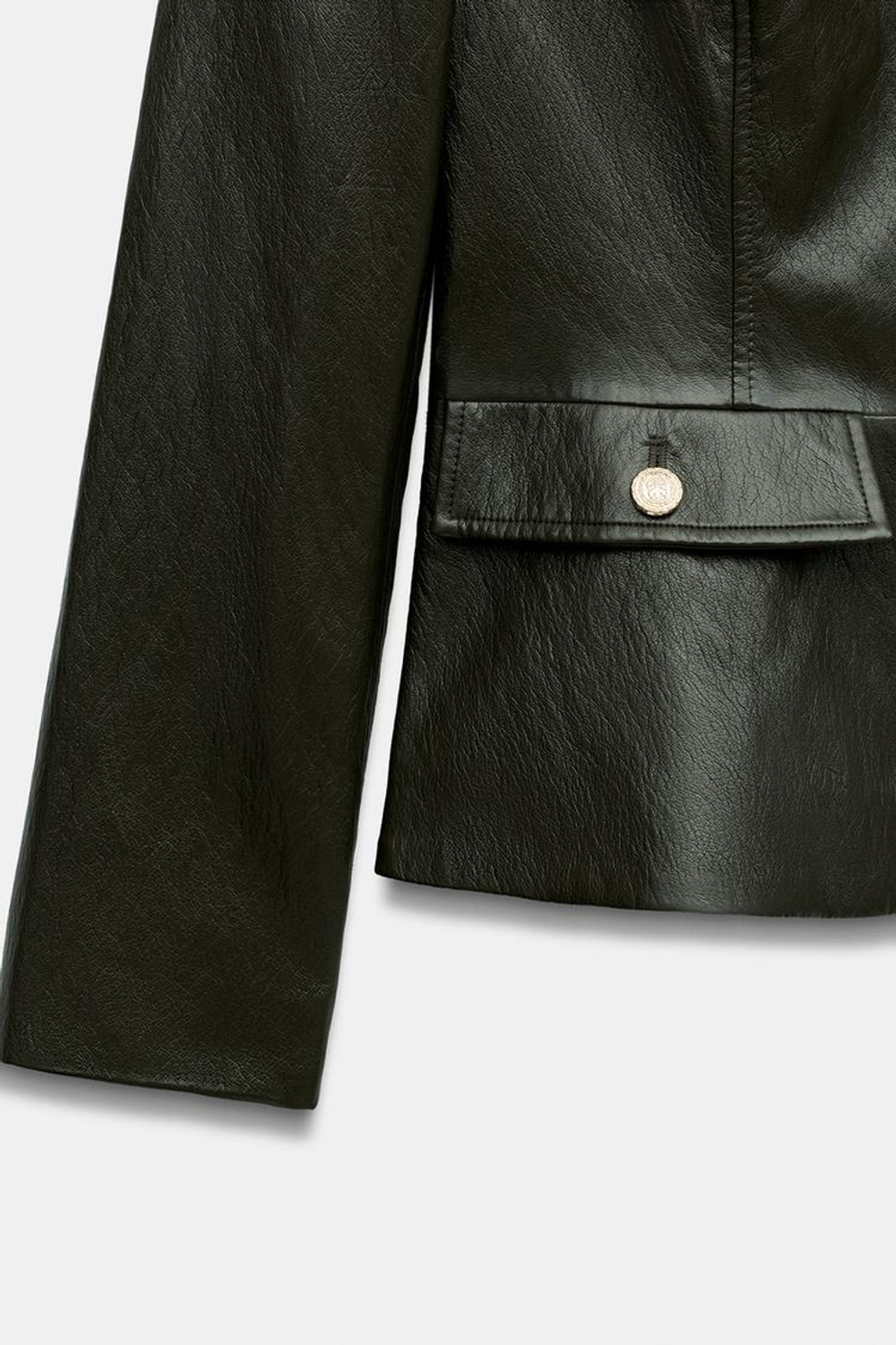ZARA КУРТКА ИЗ ИСКУССТВЕННОЙ КОЖИ С ПОДПЛЕЧНИКИ, ТЕМНЫЙ ХАКИ