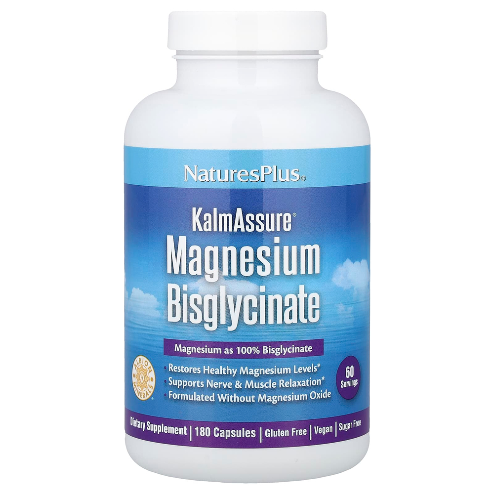 NaturesPlus, KalmAssure®, бисглицинат магния, 180 капсул (70 мг в 1 капсуле)