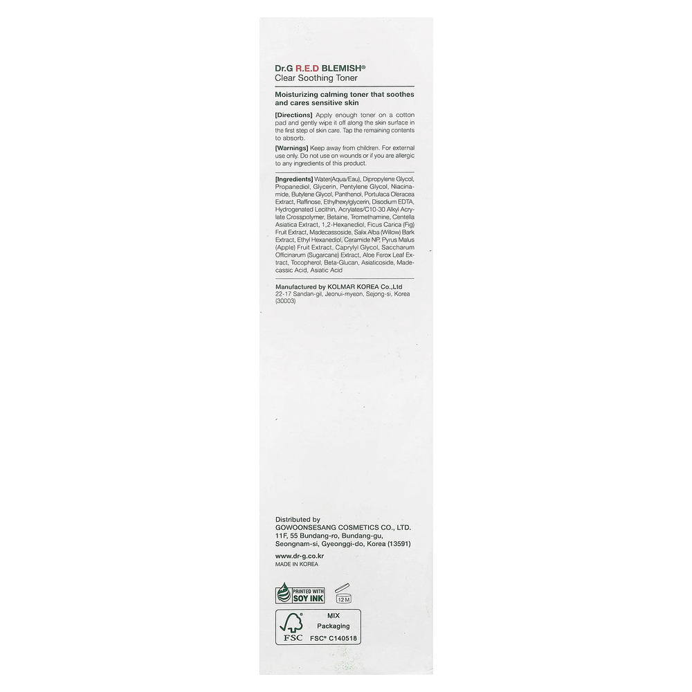 Dr. G, RED Blemish®, чистый успокаивающий тонер, для чувствительной кожи, 300 мл (10,14 жидк. унции)