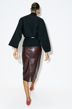 ZARA СВИТЕР ИЗ ТРИКОТАЖА С ПОЯСОМ, ЧЕРНЫЙ