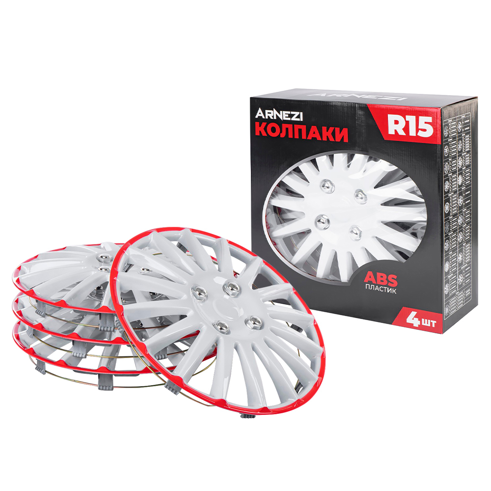Колпаки R15 Orion 4шт (бело-красные) ABS-пластик ARNEZI A0702079