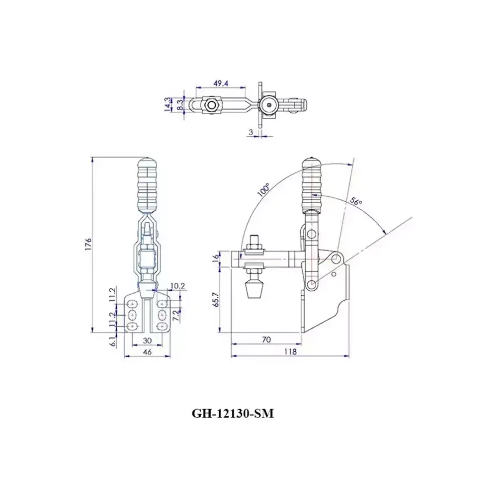 Зажим с горизонтальной ручкой Woodwork GH-201-BSM