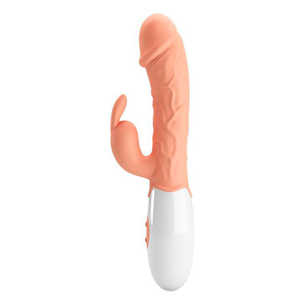 Телесный вибратор с клиторальным стимулятором 19,2см Pretty Love Easter Bunny BI-014962R