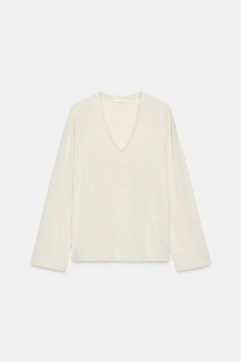 ZARA ФУТБОЛКА С V-ОБРАЗНЫМ ВЫРЕЗОМ, СЕРО-ДЫМЧАТЫЙ