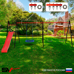 Уличные качели Sv Sport Maxi х 2 с горкой УК362П3 (5.8м/Гнездо Оксф. 100см/Деревянные 2шт/Подвесы на подш 3к)