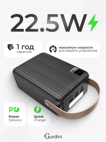 Дополнительный аккумулятор Gurdini Speed Series PD+LCD 22.5W GPPD-08B 80000 mAh Black