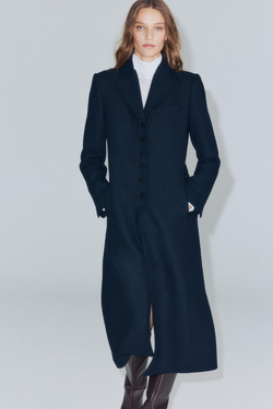 ZARA ДЛИННОЕ ПАЛЬТО ИЗ ШЕРСТИ — ZW COLLECTION, МОРСКОЙ СИНИЙ