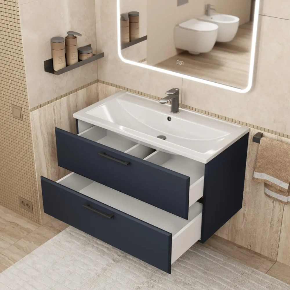 Тумба с раковиной для ванной Uperwood Foster New 90 см, подвесная, черная