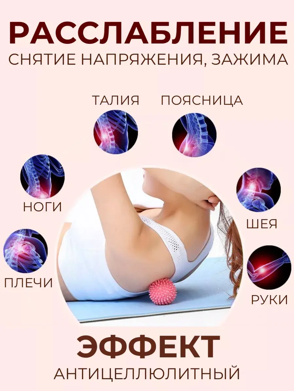 Мяч массажный для стоп с шипами–шар мфр для пилатеса