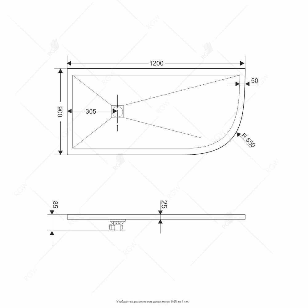 Душевой поддон асимметричный RGW ST/AL-W Белый (900x1200)